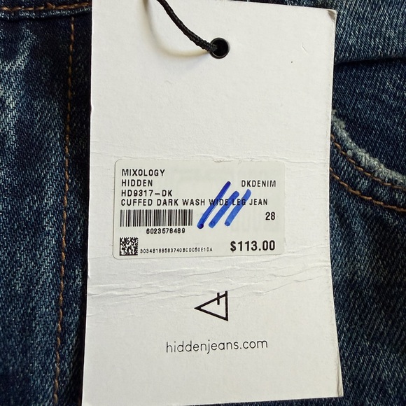 Hidden Nori Dark Wash Cuffed Wide Leg - Size 28 - Picture 4 of 8